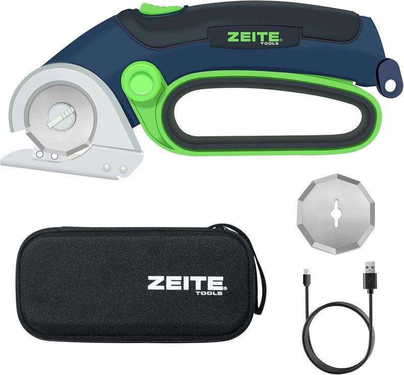 zeite 4V Cordless Electric Scissors,Cardboard Cutter with 2 Blades,Storage Box,USB Charging Cable,Power Rotary Cutter,Max Cutting 1/4",for Cardboard Box,Thin Carpet & Plastic, Easy to Hold and Safe - Image 1